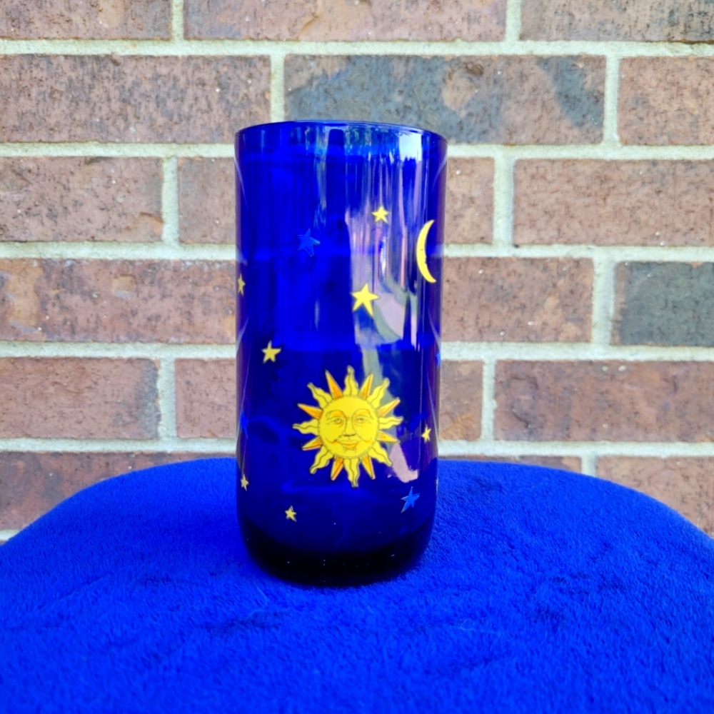 LIBBEY CELESTIAL COBALT BLUE SUN-MOON-STARS, TUMBLER, GLASS 16oz